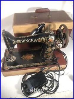Antique Singer 66 Sewing Machine Red Eye Heavy Duty Pedal Case Electric Works US