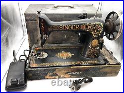 Antique Singer 66 Sewing Machine Red Eye Treadle Head Heavy Duty WORKS! READ