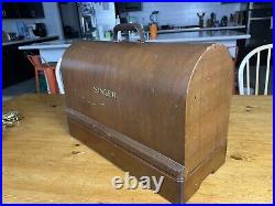 HEAVY-DUTY Singer 15 Sewing Machine 1953 Bentwood Wood Case Leather Pedal