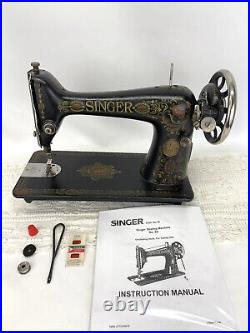 SERVICED Antique Vtg Singer 66 Sewing Machine Red Eye Treadle Head, Heavy Duty