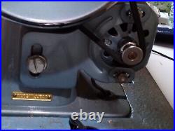 SERVICED Heavy Duty Vtg Singer 15 Clone Sewing Machine Blue Plaid Leather Denim
