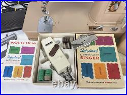 SERVICED Heavy Duty Vtg Singer 404 Sewing Machine Slant Shank, Accessories Box +