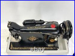 SERVICED Heavy Duty Vtg Singer 66 Sewing Machine Denim Leather Ornate Gold Black