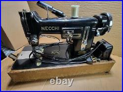 Vintage Black Necchi Sewing Machine With Carry Case Works Very Heavy Duty