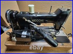 Vintage Black Necchi Sewing Machine With Carry Case Works Very Heavy Duty