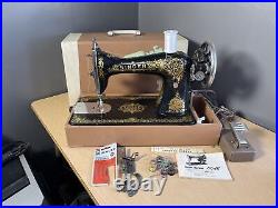 Vintage Heavy Duty Singer Electric Sewing Machine 66-16 With Cover & Accessories